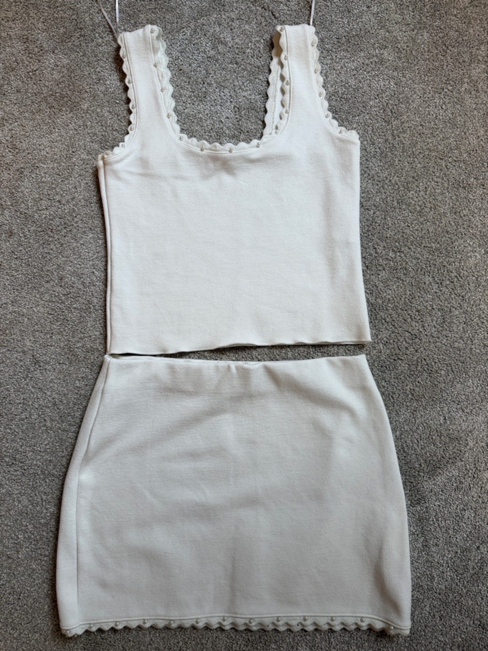Zara White Knit Two-Piece Tank & Mini Skirt Set Size L